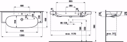 Bild von Laufen THE NEW CLASSIC - Waschtisch unterbaufähig NEWCLASSIC 120X48 WS MATT, 757 weiss matt, 2 Hahnlöcher, 1200 x 480 x 165, Art.Nr. : H8138587571071