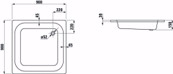 Bild von Laufen PLATINA - Duschwanne, quadratisch, Stahl emailliert (3,5 mm), tief (150 mm), 000 weiss, mit Schallschutz, 900 x 900 x 150, Art.Nr. : H2150220000411