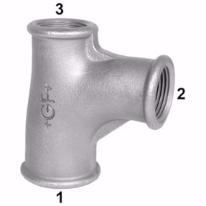 Picture of +GF+ 131 Bogen-T-Stück, Abzweig u. Durchgang egal od. reduziert, ISO/EN E1, Dim. (1-2-3): 1" ‑ 3/4" ‑ 3/4", Art.Nr.: 770131220