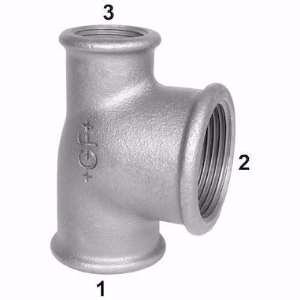 Picture of +GF+ 130 T-Stück, Abzweig reduziert oder vergrössert, Durchgang reduziert, ISO/EN B1, Dim. (1-2-3): 2" ‑ 11/2" ‑ 11/2", Art.Nr.: 770130190