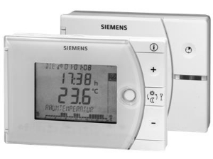Picture of Siemens Zweipunkt-Raumthermostat mit Wochenschaltuhr, Empfänger mit Relaisausgängen (Funkset), Batterie, Hei, Art.Nr.: REV24RFDC/SET