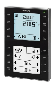 Picture of Siemens Raumbediengerät mit KNX, Fühler für Temperatur, segmentiertem Display mit Hintergrundbeleuchtung, ko, Art.Nr.: QMX3.P37-1BSC