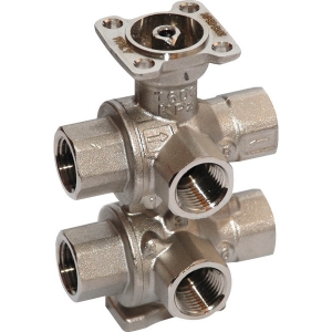 Bild von Belimo Regelkugelhahn, 6-Weg, DN 15, Innengewinde, Rp 1/2", PN 16, ps 1600 kPa, kvs1 0.4 m³/h, kvs2 1.3 m³/h, 
Mediumstemperatur 6...80°C, Art.Nr. R3015-P4-1P3-B2