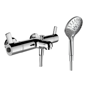 Bild von Laufen Armaturen - Thermostatischer Bademischer Comfort, Ausladung 170 mm, Anschlussdistanz 153 mm, mit Verschraubungen, mit Zubehör , Art.Nr. : HF504380100094
