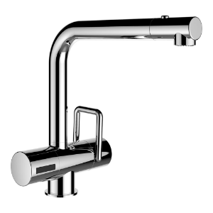 Bild von Laufen Armaturen - Elektronisch-mechanischer Spültischmischer, Ausladung 225 mm, Schwenkauslauf mit Auszugbrause, mit Netzteil , Art.Nr. : WI908634100000
