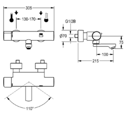 Picture of KWC F5E-Therm F5ET1017 Elektronik-Thermostatbatterie mit Rückflussverhinderer:ja, Berechnungsdurchfluss Trinkwasser:0.07 l/s, Berechnungsdurchfluss Warmwasser:0.07 l/s, Art.Nr. : 2030039528