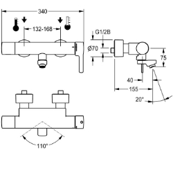 Picture of KWC F5L-Therm F5LT1012 Thermostat-Wandbatterie mit Rückflussverhinderer:ja, Berechnungsdurchfluss Trinkwasser:0.07 l/s, Berechnungsdurchfluss Warmwasser:0.07 l/s, Art.Nr. : 2030066490