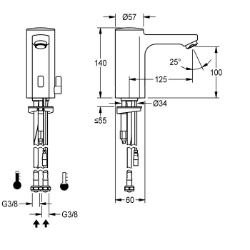 Picture of KWC F5E-Mix F5EM1010 Elektronik-Standbatterie mit Rückflussverhinderer:ja, Berechnungsdurchfluss Trinkwasser:0.07 l/s, Berechnungsdurchfluss Warmwasser:0.07 l/s, Art.Nr. : 2030039434