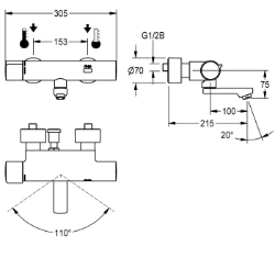 Picture of KWC F5E-Therm F5ET1005 Elektronik-Thermostatbatterie mit Rückflussverhinderer:ja, Berechnungsdurchfluss Trinkwasser:0.07 l/s, Berechnungsdurchfluss Warmwasser:0.07 l/s, Art.Nr. : 2030036211
