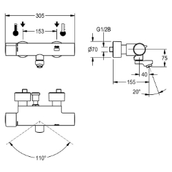 Picture of KWC F5E-Therm F5ET1004 Elektronik-Thermostatbatterie mit Rückflussverhinderer:ja, Berechnungsdurchfluss Trinkwasser:0.07 l/s, Berechnungsdurchfluss Warmwasser:0.07 l/s, Art.Nr. : 2030036210