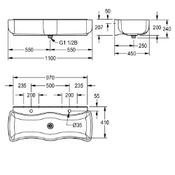 Picture of KWC WASHINO-2 SANW200 Kinder-Wasch- und Spielrinne Material:mineralischer Werkstoff, Materialtyp:Miranit, Anzahl der Abläufe:1, Art.Nr. : 2000103056