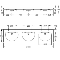 Picture of KWC RONDA ANMW230 Waschtisch Beckenposition:mittig, Becken: Höhe:90 mm, Becken: Tiefe:380 mm, Art.Nr. : 2000090008