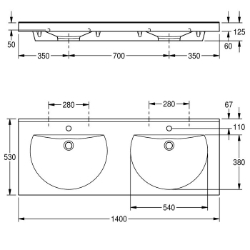 Picture of KWC RONDA ANMW221 Waschtisch Beckenposition:mittig, Becken: Höhe:90 mm, Becken: Tiefe:380 mm, Art.Nr. : 2000090007