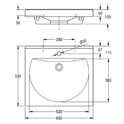 Picture of KWC RONDA ANMW211 Waschtisch Beckenposition:mittig, Becken: Höhe:90 mm, Becken: Tiefe:380 mm, Art.Nr. : 2000090005