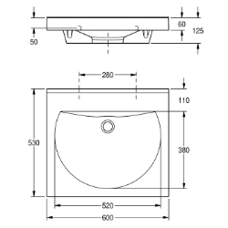 Picture of KWC RONDA ANMW210 Waschtisch Beckenposition:mittig, Becken: Höhe:90 mm, Becken: Tiefe:380 mm, Art.Nr. : 2000090004