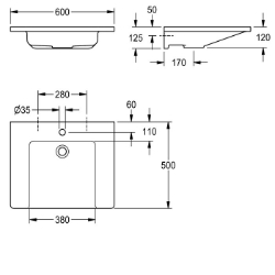 Picture of KWC EXOS. ANMW0010N Einzelwaschtisch Typ des Beckens:Einfach- / Mehrfachmünzkontakt, Beckenposition:mittig, Beckenform:Rechteck, Art.Nr. : 2030073251