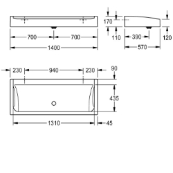 Picture of KWC FUTURA exklusiv SANW1400 Waschrinne Material:mineralischer Werkstoff, Materialtyp:Miranit, Anzahl der Abläufe:1, Art.Nr. : 2030057406
