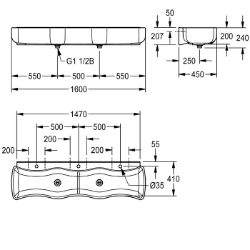 Picture of KWC WASHINO-3 SANW215 Kinder-Wasch- und Spielrinne Material:mineralischer Werkstoff, Materialtyp:Miranit, Anzahl der Abläufe:2, Art.Nr. : 2000106654