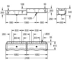 Picture of KWC WASHINO-Step SANW212 Kinder-Wasch- und Spielrinne Material:mineralischer Werkstoff, Materialtyp:Miranit, Anzahl der Abläufe:2, Art.Nr. : 2000103059