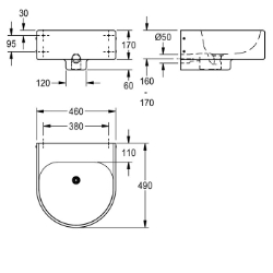 Picture of KWC ANIMA ANMX460 Waschtisch Typ des Beckens:Waschbecken, Beckenposition:mittig, Becken: Höhe:140 mm, Art.Nr. : 2000102710