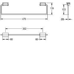 Picture of KWC SATURN TB60 Handtuchstangenset Material:Edelstahl, Materialtyp:1.4301 Chromnickelstahl V2A, Materialstärke:8 mm, Art.Nr. : 2000101452