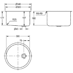 Picture of KWC RONDO BR300OU Einlege- und Unterbau-Rundbecken Beckenposition:mittig, Becken: Höhe:185 mm, Oberflächenbehandlung des Beckens:hochglanzpoliert, Art.Nr. : 2000100793