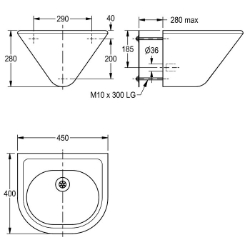 Picture of KWC HEAVY-DUTY HDTX450 Einzelwaschtisch Typ des Beckens:Waschbecken, Beckenposition:mittig, Becken: Höhe:150 mm, Art.Nr. : 2000100349
