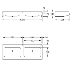 Picture of KWC ANIMA CM1400 Reihenwaschtisch Typ des Beckens:Waschbecken, Beckenposition:mittig, Becken: Höhe:130 mm, Art.Nr. : 2000100036
