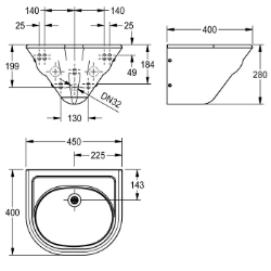 Picture of KWC ANIMA ANMX450 Waschtisch Typ des Beckens:Waschbecken, Beckenposition:mittig, Becken: Höhe:150 mm, Art.Nr. : 2000071857