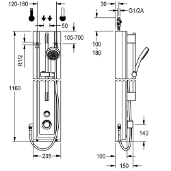 Picture of KWC F5ET2025 Duschpaneel MIRANIT Zusätzliche Verbindungen:nein, mit Rückflussverhinderer:ja, Zirkulation:nein, Art.Nr. : 2030056573