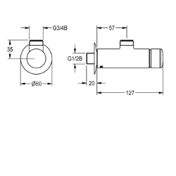 Picture of KWC F3SV2001 Selbstschluss-Wandventil Zusätzliche Verbindungen:nein, mit Rückflussverhinderer:nein, Berechnungsdurchfluss Trinkwasser:0.15 l/s, Art.Nr. : 2030034414