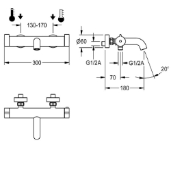 Picture of KWC F4MT-Med F4MT2001 Thermostat-Wannenbatterie Zirkulation:nein, A3000 open-kompatibel:nein, Anschluss an Münzkontakgeber:nicht möglich, Art.Nr. : 3600000189