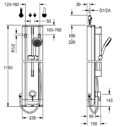 Picture of KWC F5LT2021 Duschpaneel Edelstahl Zusätzliche Verbindungen:nein, mit Rückflussverhinderer:ja, Zirkulation:nein, Art.Nr. : 2030066510