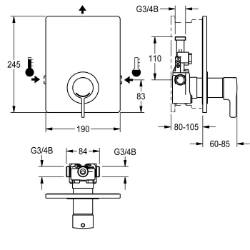 Picture of KWC F5LT2005 Thermostat-Einbaubatterie Zusätzliche Verbindungen:nein, mit Rückflussverhinderer:ja, Ausführung Einbauarmatur:F-Set, Art.Nr. : 2030066500