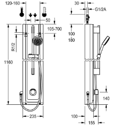 Picture of KWC F5SM2025 Duschpaneel MIRANIT Zusätzliche Verbindungen:nein, mit Rückflussverhinderer:ja, Zirkulation:nein, Art.Nr. : 2030056550