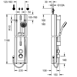 Picture of KWC F5ST2028 Duschpaneel MIRANIT Zusätzliche Verbindungen:nein, mit Rückflussverhinderer:ja, Zirkulation:nein, Art.Nr. : 2030056546