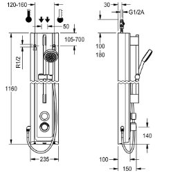 Picture of KWC F5ST2025 Duschpaneel MIRANIT Zusätzliche Verbindungen:nein, mit Rückflussverhinderer:ja, Zirkulation:nein, Art.Nr. : 2030056544