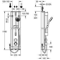 Picture of KWC F5ST2021 Duschpaneel Edelstahl Zusätzliche Verbindungen:nein, mit Rückflussverhinderer:ja, Zirkulation:nein, Art.Nr. : 2030056539