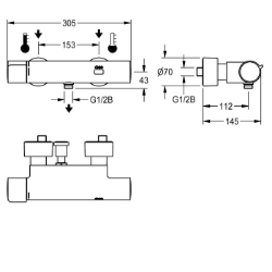 Picture of KWC F5ET2010 Elektronik-Thermostatbatterie Zusätzliche Verbindungen:nein, mit Rückflussverhinderer:ja, Berechnungsdurchfluss Trinkwasser:0.15 l/s, Art.Nr. : 2030039551