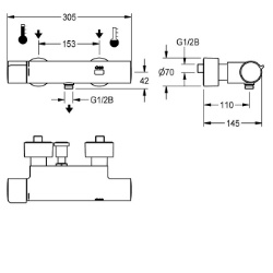 Picture of KWC F5ET2006 Elektronik-Thermostatbatterie Zusätzliche Verbindungen:nein, mit Rückflussverhinderer:ja, Berechnungsdurchfluss Trinkwasser:0.15 l/s, Art.Nr. : 2030039543