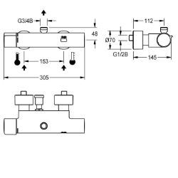 Picture of KWC F5ET2005 Elektronik-Thermostatbatterie Zusätzliche Verbindungen:nein, mit Rückflussverhinderer:ja, Berechnungsdurchfluss Trinkwasser:0.15 l/s, Art.Nr. : 2030039542