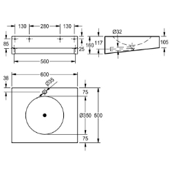 Picture of KWC ANIMA ANMX601 Waschtisch Typ des Beckens:Waschbecken, Beckenposition:mittig, Becken: Höhe:81 mm, Art.Nr. : 2000100023