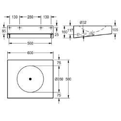 Picture of KWC ANIMA ANMX600 Waschtisch Typ des Beckens:Waschbecken, Beckenposition:mittig, Becken: Höhe:81 mm, Art.Nr. : 2000100022