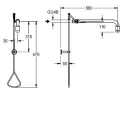 Picture of KWC FAID0008 Notdusche mit Zugstange Farbe:grün, Ausladung des Auslaufs:588 mm, Art Des Anschlusses:Rohranschluss, Art.Nr. : 2030019175