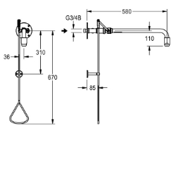 Picture of KWC FAID0007 Notdusche mit Zugstange Farbe:grün, Ausladung des Auslaufs:588 mm, Art Des Anschlusses:Wandanschluss, Art.Nr. : 2030019170