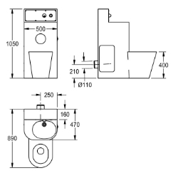 Picture of KWC HDTX815M Kombi-Unit Gehäusebreite:500 mm, Revisionstür-Paneel:ja, Bodenbefestigungsplatte:nein, Art.Nr. : 2000100966