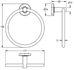 Picture of KWC MEDIUS MEDX104HP Handtuchring Material:Edelstahl, Materialtyp:1.4301 Chromnickelstahl V2A, Gesamttiefe:65 mm, Art.Nr. : 2000106385