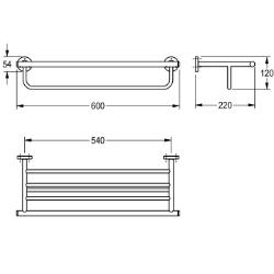 Picture of KWC MEDIUS MEDX012HP Doppelhandtuchablage Material:Edelstahl, Materialtyp:1.4301 Chromnickelstahl V2A, Gesamttiefe:220 mm, Art.Nr. : 2000106257
