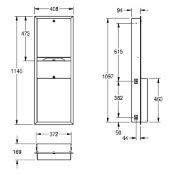 Picture of KWC RODAN RODX602E Papierhandtuchspender- und Abfa Kombinationsteil 1:Papierhandtuchspender, Kombinationsteil 2:Abfallbehälter, Füllmenge 1:800, Art.Nr. : 2000090060