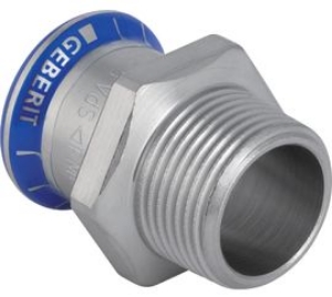 Picture of Geberit - Übergangsstücke GEBERIT MAPRESS Wasser Edelstahl Rostfrei 1.4401 mit Aussengewinde, d mm: 12.0, R: 1/2, L cm: 3.6, H cm: 1.9, Art.Nr. : 33009